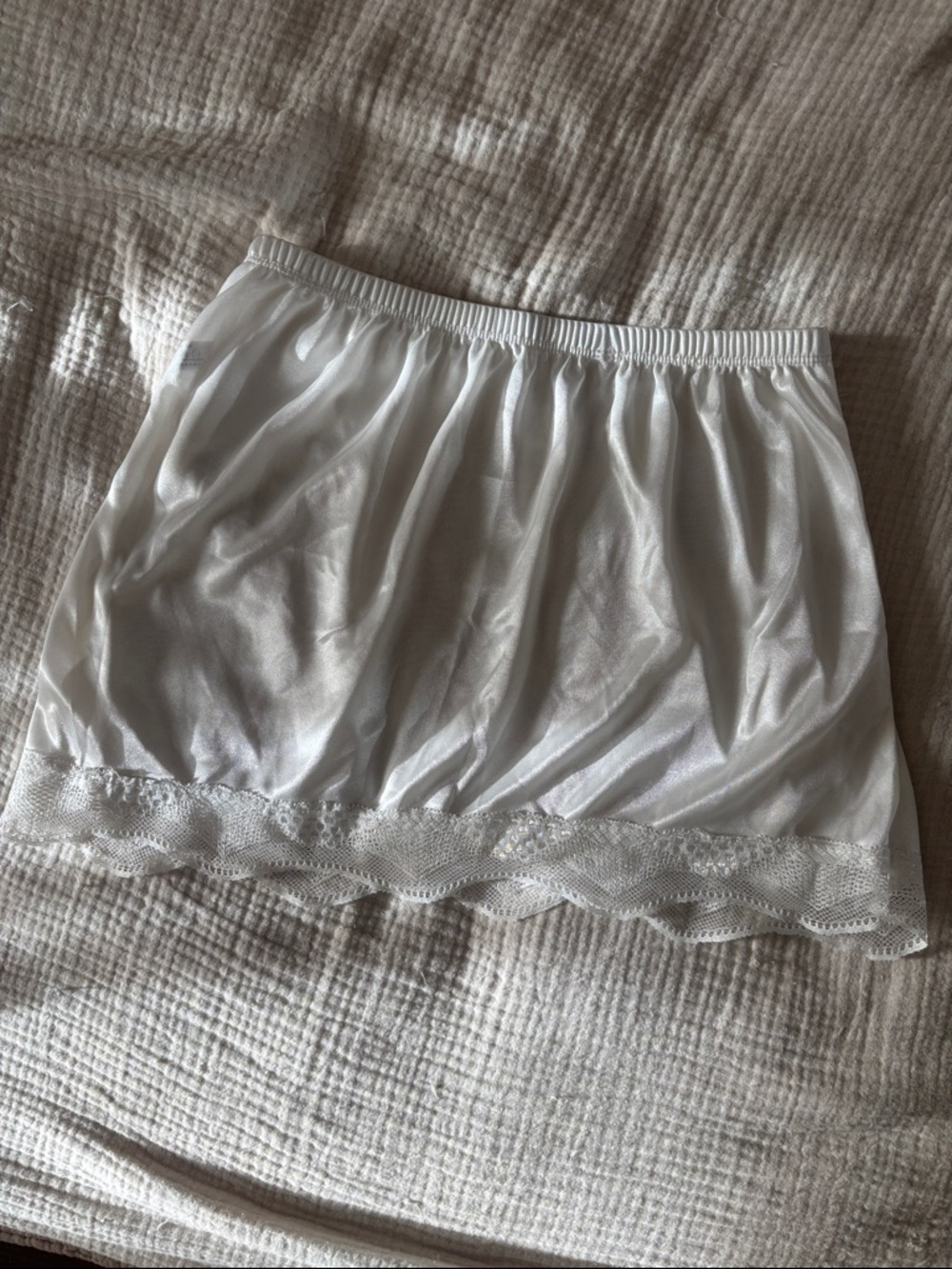 Adorable Vintage Silky Slip Skirt with Lace Trim